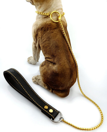 Pet Dog P Chain Dog Μονοκόμματο λουρί για περπάτημα εξωτερικού χώρου PU&χάλκινο σχοινί έλξης Διορθωτικό σχοινί ελέγχου αλυσίδας P κατηγορίας διαγωνισμού