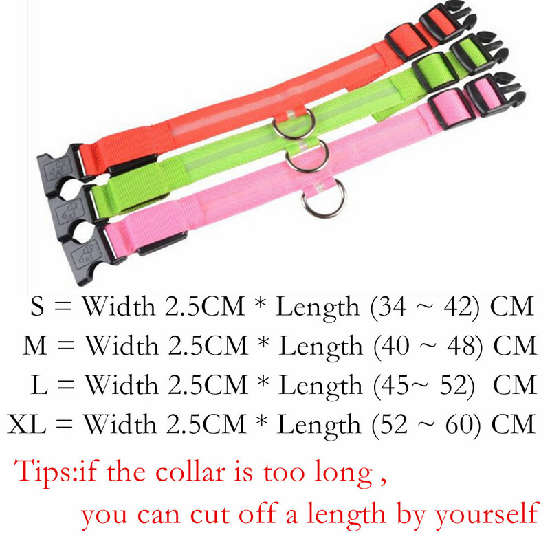 Najlonska LED ogrlica za pse, noćna sigurnosna bljeskalica koja svijetli u mraku povodac za pse, svjetleće fluorescentne ogrlice za pse, pribor za kućne ljubimce