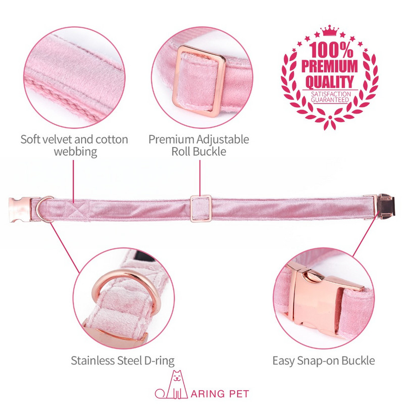 Unikaalse stiiliga käpad armsad roosad kutsikad, isikupärastatud jõulusinisest sametist isikupärastatud koera kaelarihm