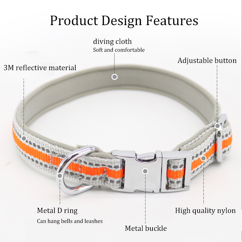 Ανακλαστικό νάιλον γιακά σκύλου και σετ λουριών Ρυθμιζόμενο μαλακό γέμισμα γιακά κουταβιού Μικρό μεσαίο μεγάλο λουρί σχοινιού παρακολούθησης σκύλου Perro