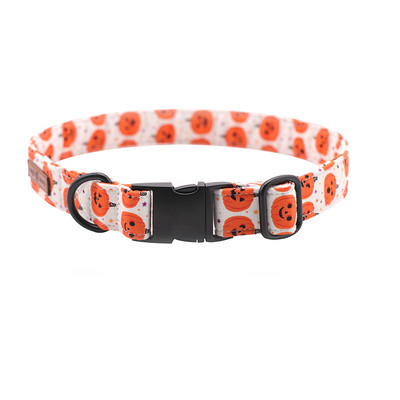 Set de guler și lesă pentru câini din țesătură de bumbac dovleac de Halloween cu papion pentru câini mari și mici, cataramă metalică, accesorii pentru animale de companie