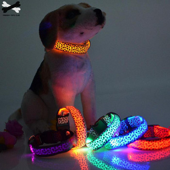 Найлон Леопард LED нашийник за кучета нощна безопасност мигаща светеща в тъмното каишка за кучета, кучета светещи флуоресцентни нашийници консумативи за домашни любимци