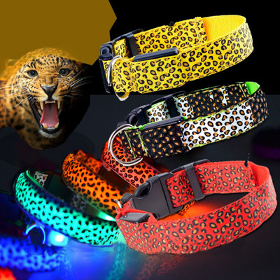 Neilona Leopard LED Mājdzīvnieku suņu kakla siksna Nakts drošība Mirgojošs mirdzums tumsā Suņu pavadas, Suņiem Gaismas fluorescējošas kaklasiksnas Mājdzīvnieku piederumi