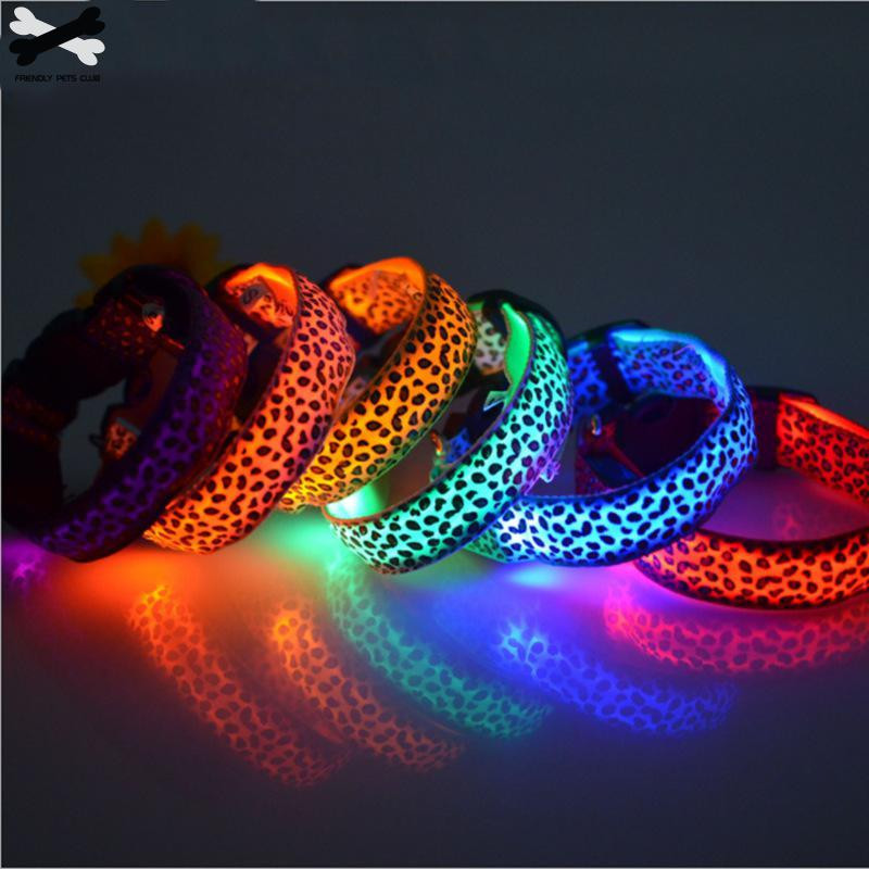 Nylon Leopard LED κολάρο για σκύλους κατοικίδιων ζώων Νυχτερινή ασφάλεια που αναβοσβήνει στο σκοτεινό λουρί σκύλου, Φωτεινά φθορίζοντα περιλαίμια για σκύλους Προμήθειες για κατοικίδια