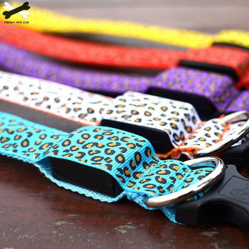 Nylon Leopard LED κολάρο για σκύλους κατοικίδιων ζώων Νυχτερινή ασφάλεια που αναβοσβήνει στο σκοτεινό λουρί σκύλου, Φωτεινά φθορίζοντα περιλαίμια για σκύλους Προμήθειες για κατοικίδια