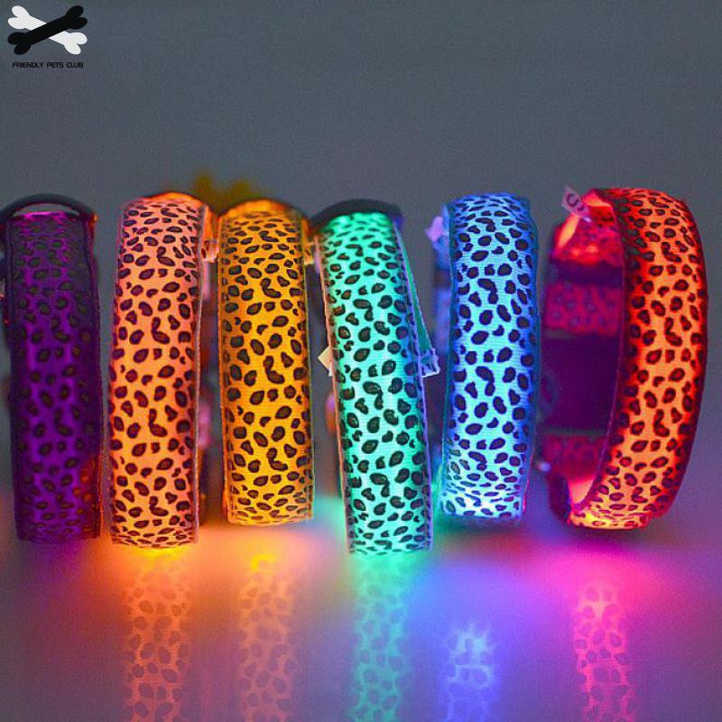 Nylon Leopard LED κολάρο για σκύλους κατοικίδιων ζώων Νυχτερινή ασφάλεια που αναβοσβήνει στο σκοτεινό λουρί σκύλου, Φωτεινά φθορίζοντα περιλαίμια για σκύλους Προμήθειες για κατοικίδια