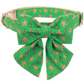 Guler de câine din bumbac de Crăciun cu stil unic Paws cu papion marinar Guler de cățeluș pentru omul din turtă dulce pentru câine mic, mediu mare