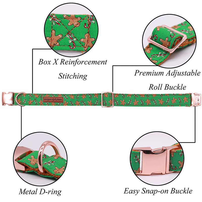 Guler de câine din bumbac de Crăciun cu stil unic Paws cu papion marinar Guler de cățeluș pentru omul din turtă dulce pentru câine mic, mediu mare