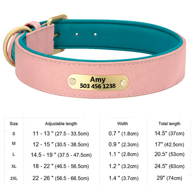 Εξατομικευμένο κολάρο ταυτότητας σκύλου Αντι-χαμένο κολάρο πόρπης για σκύλους από μαλακό δέρμα με επένδυση για μικρά μεσαία μεγάλα σκυλιά Pitbull Pug