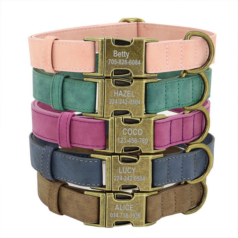 Εξατομικευμένο κολάρο ταυτότητας σκύλου Αντι-χαμένο κολάρο πόρπης για σκύλους από μαλακό δέρμα με επένδυση για μικρά μεσαία μεγάλα σκυλιά Pitbull Pug