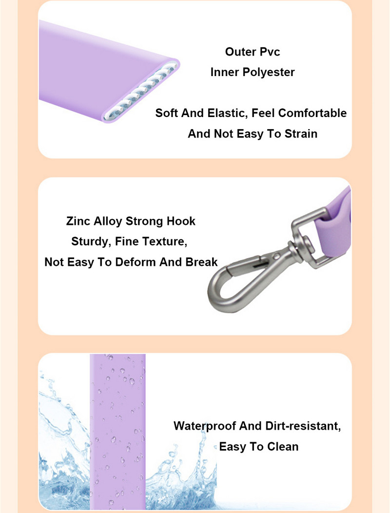 1,5m 1,8m Υψηλής ποιότητας λουρί σκύλου βαρέως τύπου PVC αδιάβροχο μόλυβδο σκύλου με διπλούς γάντζους Ισχυρό ανθεκτικό σχοινί σκύλου Μαλακό ελαστικό