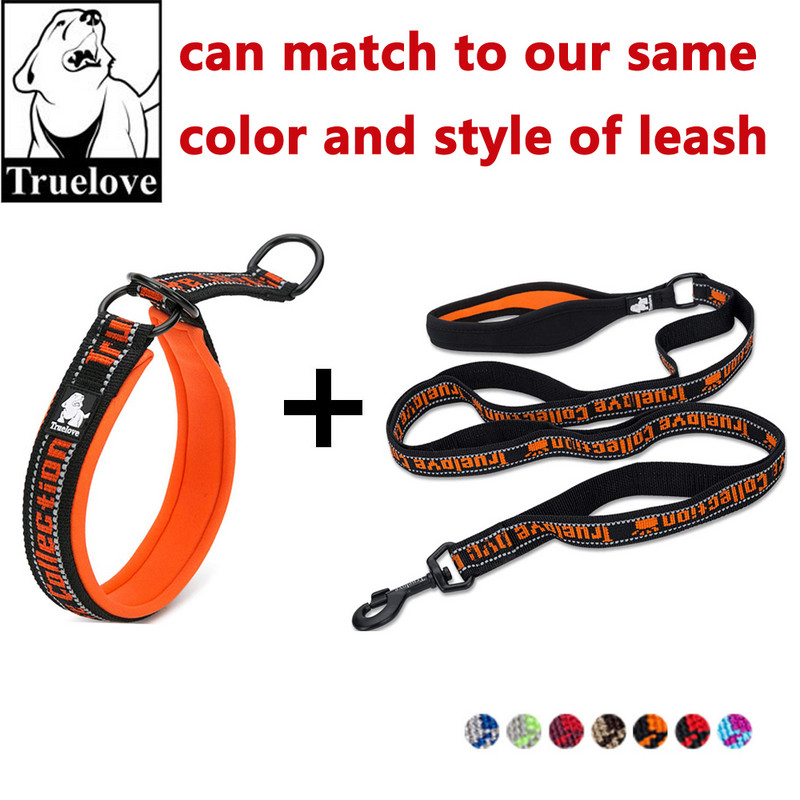 Guler pentru câini din neopren Truelove, nailon, 3M, cu lanț reflectorizant, pentru câini de companie mici, mijlocii mari, cățeluș, moale, reglabil, portocaliu