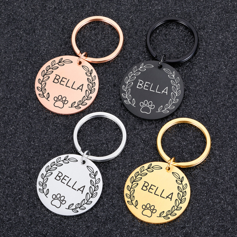 Etichetă de identificare pentru câine personalizată, gravată, etichete cu nume de pisică de companie din metal, accesorii pentru zgarda pentru câini, pandantiv, plăcuță de identificare, breloc cu sclipici