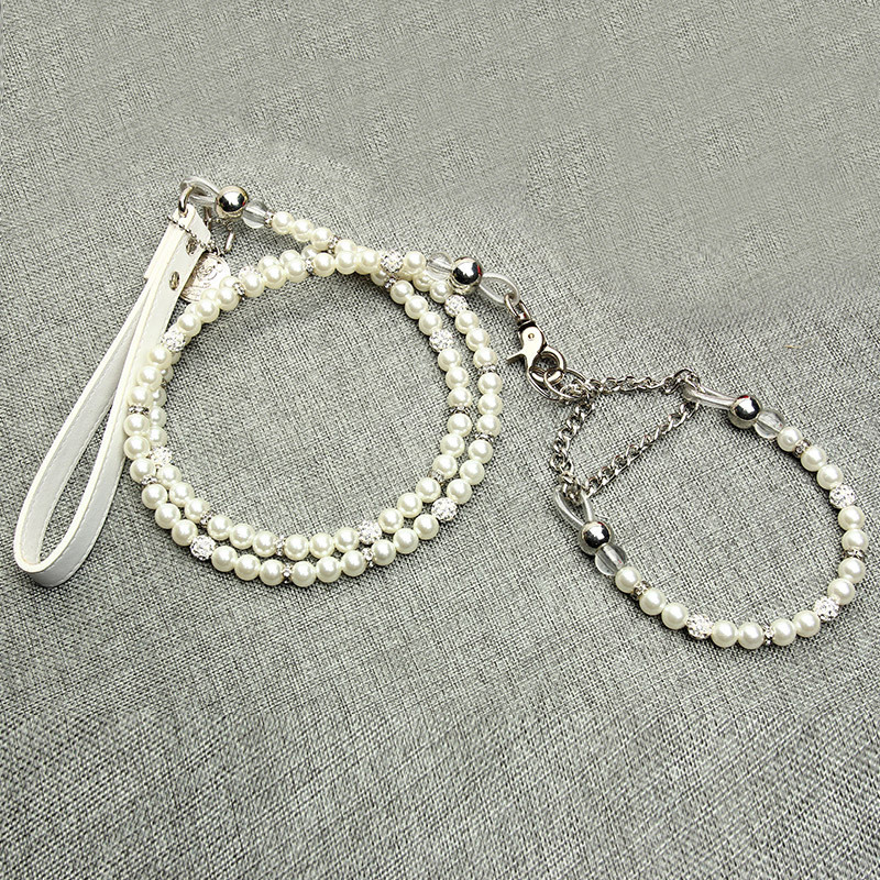 Луксозни перли Комплект каишка за нашийник за домашни любимци Разходка Джогинг Колие на открито Мъниста Нашийници Въже за куче Котка Нашийник Верига