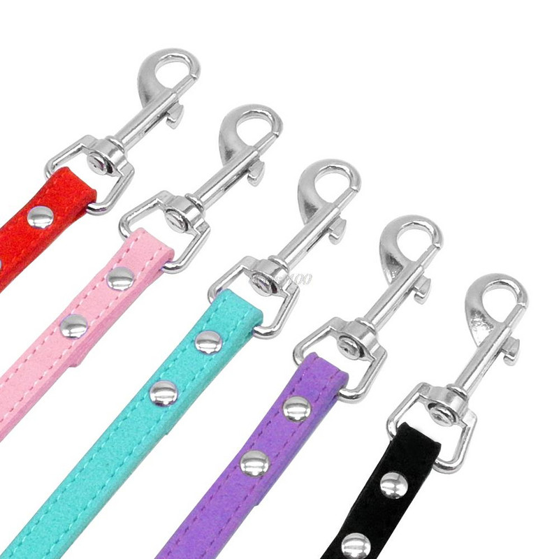 Μαλακό σουέτ δερμάτινο λουρί σκύλου για κουτάβι γάτα που περπατά με μενταγιόν από κόκαλο Rhinestong για Chihuahau Yorkshire Pink Blue Black