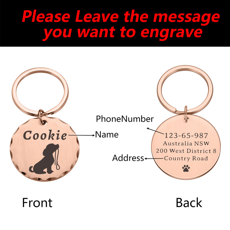 Etichetă personalizată gratuită pentru câine, pisică, pentru animale de companie, etichetă de identificare pentru cățeluș pentru pisică, accesorii pentru guler pentru câini, etichete cu numere gravate pentru câini, pisici