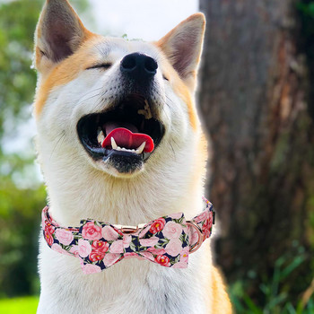Уникален стил Лапи Персонализиран нашийник за куче с розово цвете с панделка Цветен нашийник за кученце Пролетен нашийник за куче Голямо средно малко куче