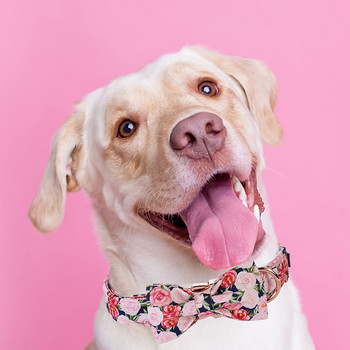 Уникален стил Лапи Персонализиран нашийник за куче с розово цвете с панделка Цветен нашийник за кученце Пролетен нашийник за куче Голямо средно малко куче