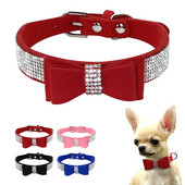 Mekana seude kožna ogrlica za štene Bling Rhinestone Bowknot Kitten Cat Ogrlice za male srednje pse Mačke Chihuahua Pink XXS-M