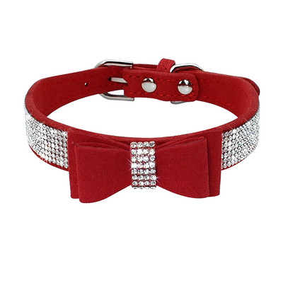 Mekana seude kožna ogrlica za štene Bling Rhinestone Bowknot Kitten Cat Ogrlice za male srednje pse Mačke Chihuahua Pink XXS-M