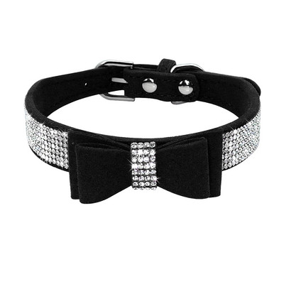 Mekana seude kožna ogrlica za štene Bling Rhinestone Bowknot Kitten Cat Ogrlice za male srednje pse Mačke Chihuahua Pink XXS-M