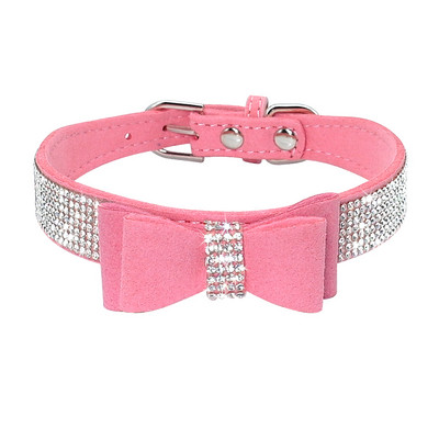 Mekana seude kožna ogrlica za štene Bling Rhinestone Bowknot Kitten Cat Ogrlice za male srednje pse Mačke Chihuahua Pink XXS-M