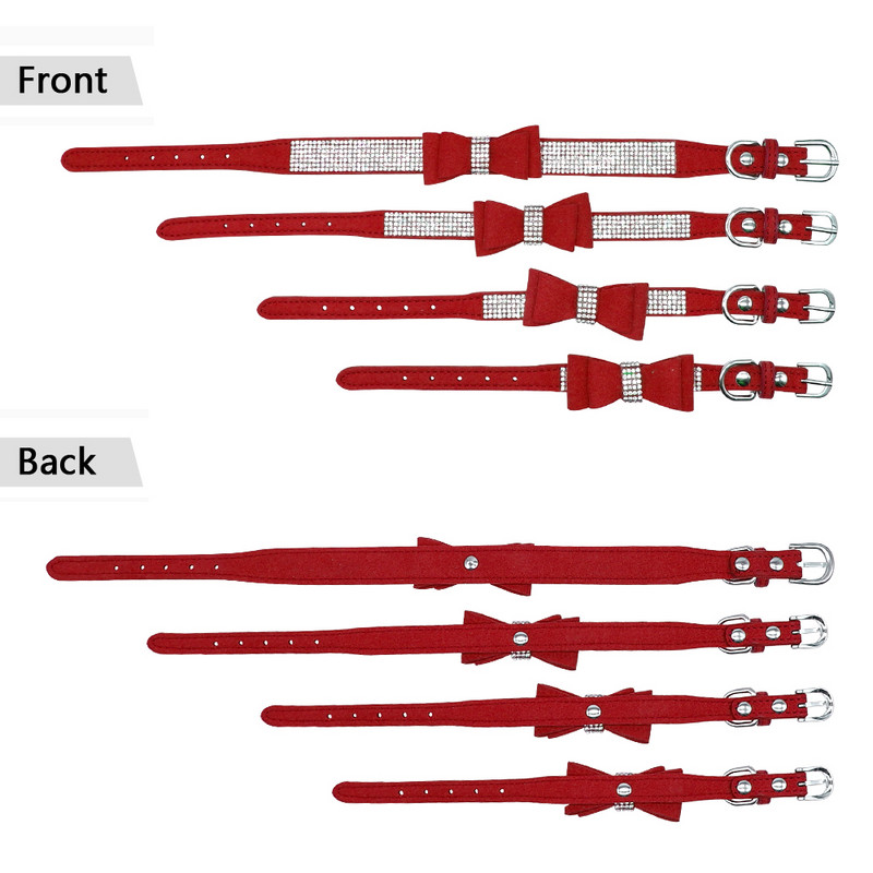 Mekana seude kožna ogrlica za štene Bling Rhinestone Bowknot Kitten Cat Ogrlice za male srednje pse Mačke Chihuahua Pink XXS-M