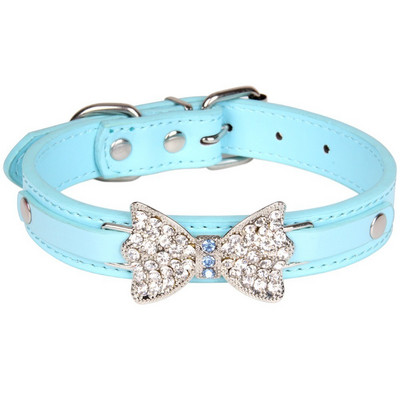 Guler de câine din piele PU pentru animale de companie, pisică, pentru câine, cu strasuri, cu fundă, pentru cățeluș, pentru mic, mediu, mai mare, curea de gât pentru câine Chihuahua Teddy XS/S/M/L