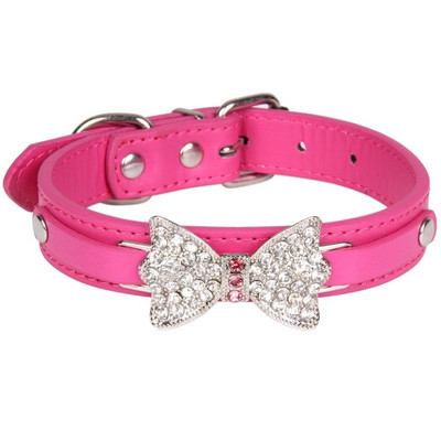 Guler de câine din piele PU pentru animale de companie, pisică, pentru câine, cu strasuri, cu fundă, pentru cățeluș, pentru mic, mediu, mai mare, curea de gât pentru câine Chihuahua Teddy XS/S/M/L