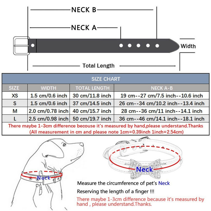 Guler de câine din piele PU pentru animale de companie, pisică, pentru câine, cu strasuri, cu fundă, pentru cățeluș, pentru mic, mediu, mai mare, curea de gât pentru câine Chihuahua Teddy XS/S/M/L