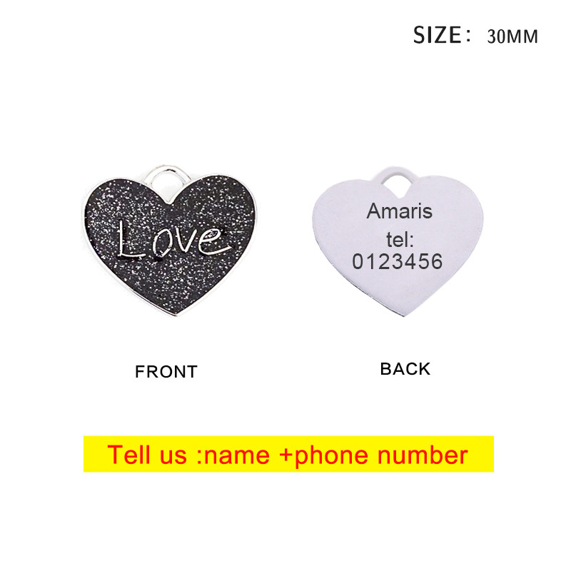 Glitter Heart Metal Tag Dog Personalized Lettering Pet Identity Tag Κολάρο σκύλου Anti-Lost μενταγιόν Προμήθειες για κατοικίδια Αξεσουάρ