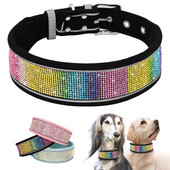 Guler cu strasuri pentru câini Colier lat reflectorizant pentru câini Accesorii de cristal colorate pentru câini mici și mari Pitbull