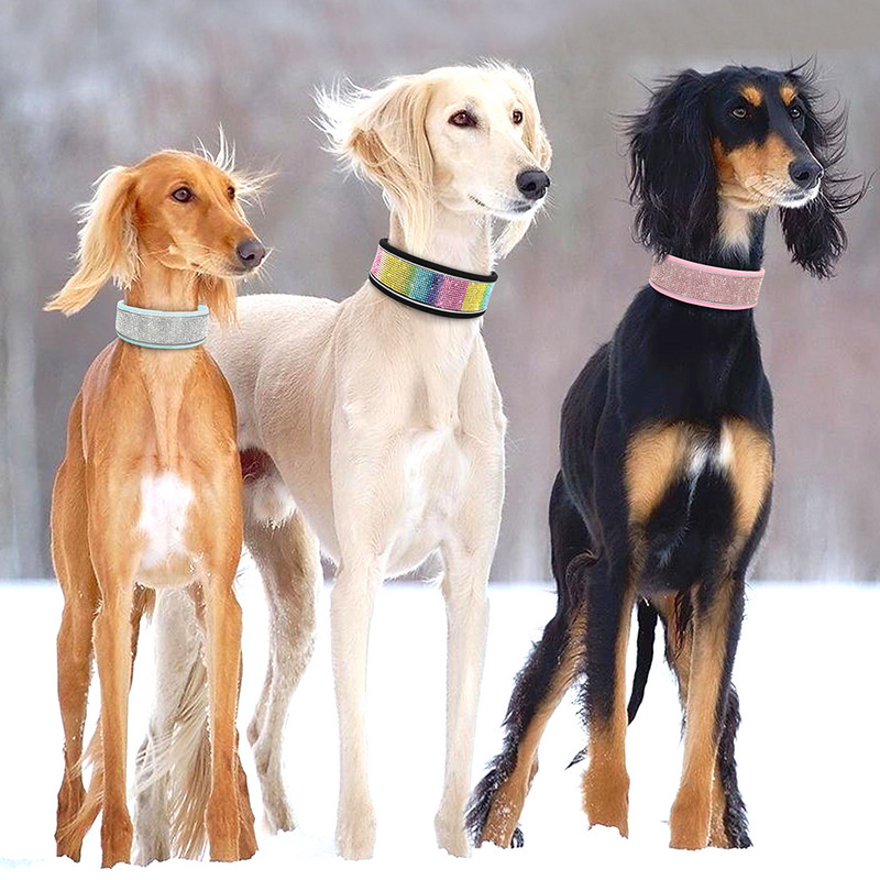 Guler cu strasuri pentru câini Colier lat reflectorizant pentru câini Accesorii de cristal colorate pentru câini mici și mari Pitbull