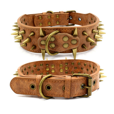 Gât anti-mușcătură Guler mare pentru câini Unghii ascuțite Guler reglabil la modă din PU pentru Pit Bull Terrier Accesorii pentru câini Bully