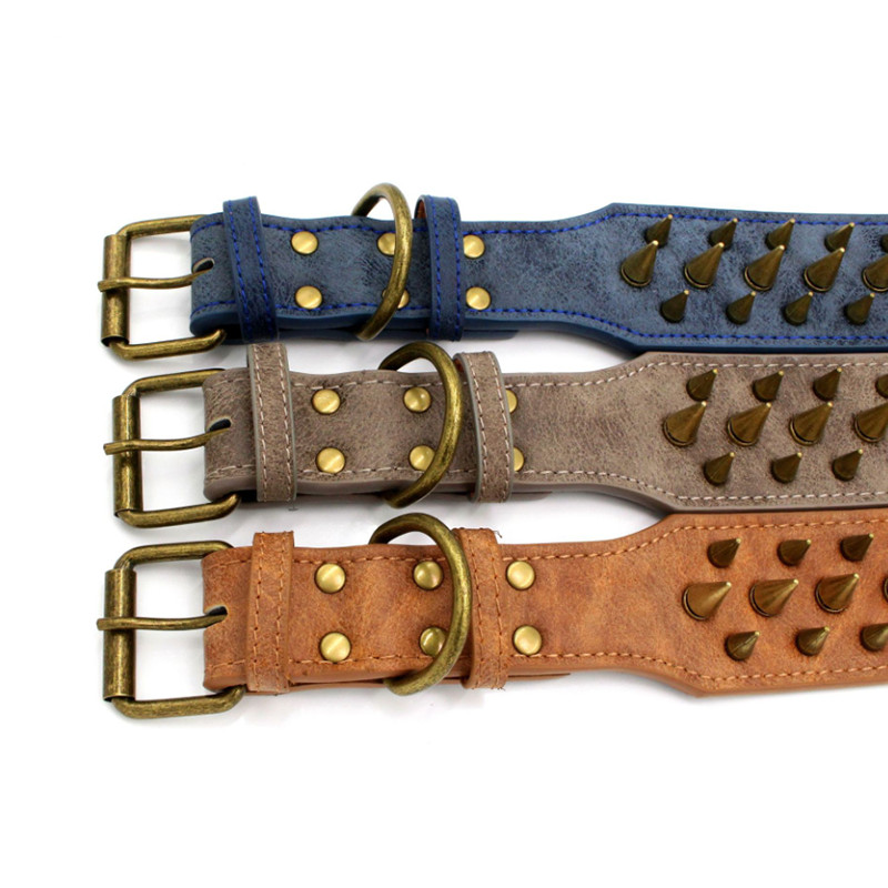 Harapásgátló nyak nagy kutyanyakörv éles körmök PU divatos állítható nyakörv pitbull terrier bullly kutya kiegészítők számára