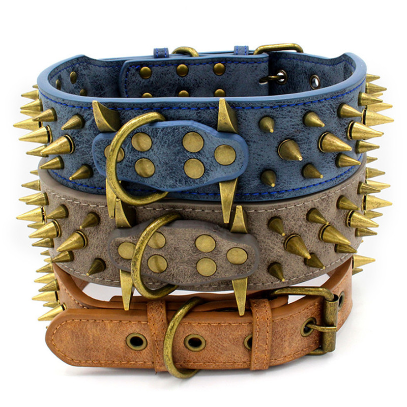 Harapásgátló nyak nagy kutyanyakörv éles körmök PU divatos állítható nyakörv pitbull terrier bullly kutya kiegészítők számára