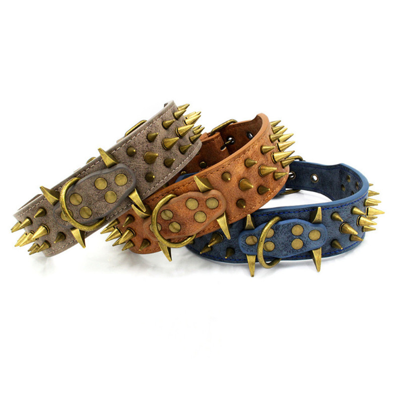 Harapásgátló nyak nagy kutyanyakörv éles körmök PU divatos állítható nyakörv pitbull terrier bullly kutya kiegészítők számára