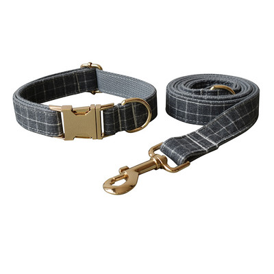 Άνετο και ανθεκτικό γκρι καρό γιακά σκύλου και λουρί σκύλου για pitbull bull terrier Rottweiler γερμανική ελεύθερη χάραξη Grid 03