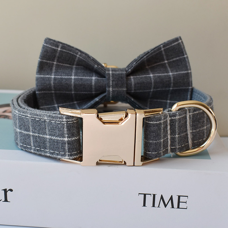 Άνετο και ανθεκτικό γκρι καρό γιακά σκύλου και λουρί σκύλου για pitbull bull terrier Rottweiler γερμανική ελεύθερη χάραξη Grid 03