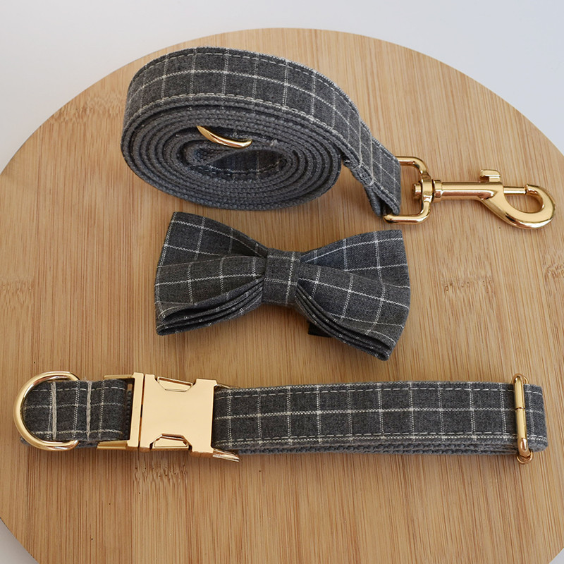 Άνετο και ανθεκτικό γκρι καρό γιακά σκύλου και λουρί σκύλου για pitbull bull terrier Rottweiler γερμανική ελεύθερη χάραξη Grid 03