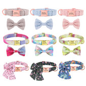 Guler personalizat pentru câini, din nailon, cu papion, cu cataramă pentru câini, etichetă cu nume cu gravură gratuită anti-pierdere. Papion drăguț, flori, accesorii pentru animale de companie