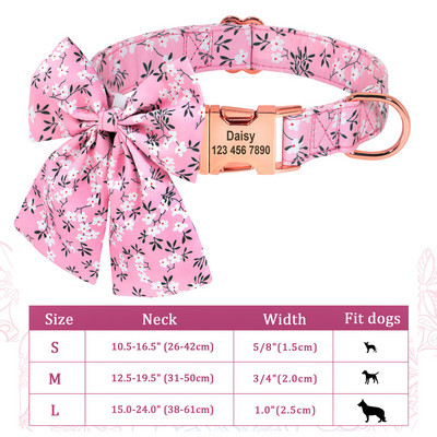 Guler personalizat pentru câini, din nailon, cu papion, cu cataramă pentru câini, etichetă cu nume cu gravură gratuită anti-pierdere. Papion drăguț, flori, accesorii pentru animale de companie