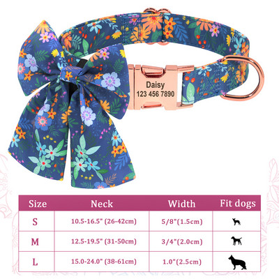 Guler personalizat pentru câini, din nailon, cu papion, cu cataramă pentru câini, etichetă cu nume cu gravură gratuită anti-pierdere. Papion drăguț, flori, accesorii pentru animale de companie