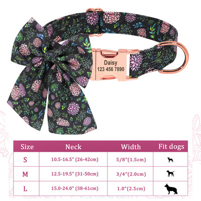 Guler personalizat pentru câini, din nailon, cu papion, cu cataramă pentru câini, etichetă cu nume cu gravură gratuită anti-pierdere. Papion drăguț, flori, accesorii pentru animale de companie