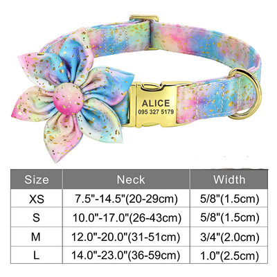 Guler personalizat pentru câini, din nailon, cu papion, cu cataramă pentru câini, etichetă cu nume cu gravură gratuită anti-pierdere. Papion drăguț, flori, accesorii pentru animale de companie