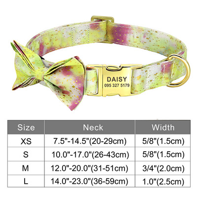 Guler personalizat pentru câini, din nailon, cu papion, cu cataramă pentru câini, etichetă cu nume cu gravură gratuită anti-pierdere. Papion drăguț, flori, accesorii pentru animale de companie
