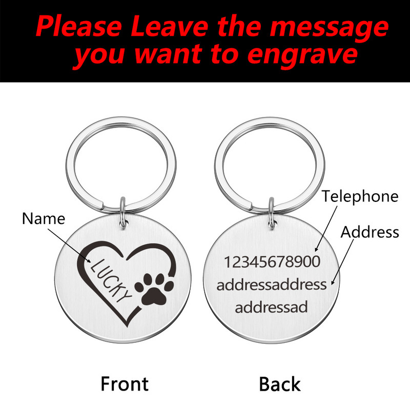 Εξατομικευμένο κολάρο ετικέτας ταυτότητας σκύλου για κατοικίδια γάτας Αξεσουάρ κουταβιών Προσαρμοσμένα χαραγμένα κολιέ Αλυσίδα γούρι προμήθειες για προϊόντα με όνομα ετικετών σκύλου