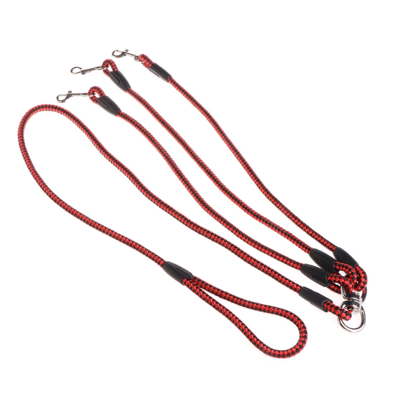 Trivietis šunų pavadėlio sukabintuvas su nailonine minkšta rankena, skirta vedžioti 3 šunis lauke