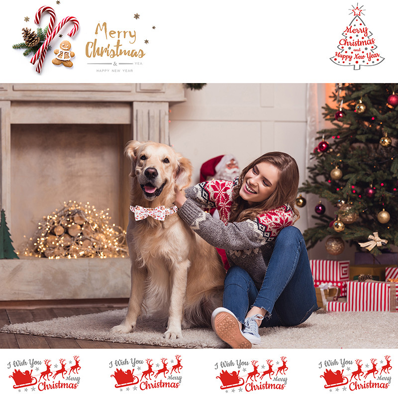 Guler de câine de Crăciun personalizat cu labele în stil unic cu fundă Guler de câine de Moș Crăciun Colier drăguț pentru cățeluș pentru câine mare, mijlociu mic