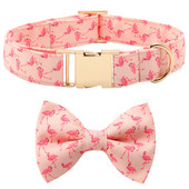 Εξατομικευμένο σετ ζώνης με παπιγιόν για κολάρο σκύλου Μεσαίο μέγεθος ζώνης Flamingo βελούδινο γιακά σκύλου Προσαρμοσμένο αναγνωριστικό σκύλου για κατοικίδιο